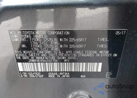 2017 Toyota Rav4 Le z USA, uszkodzony, nr VIN JTMBFREV5HJ161756